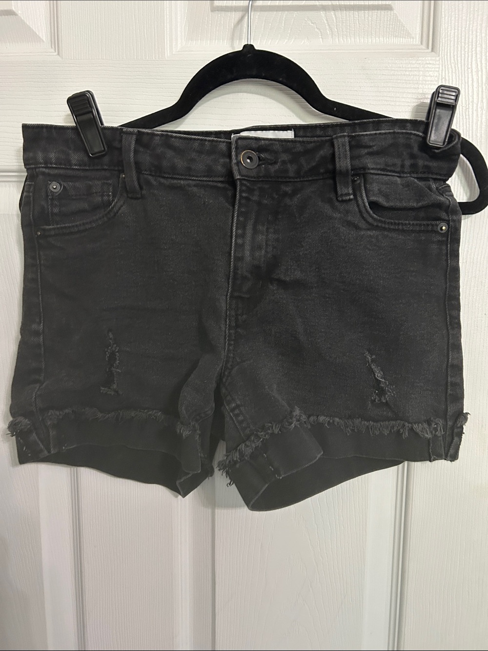Celebrity Pink Black Frayed Hem Denim Shorts